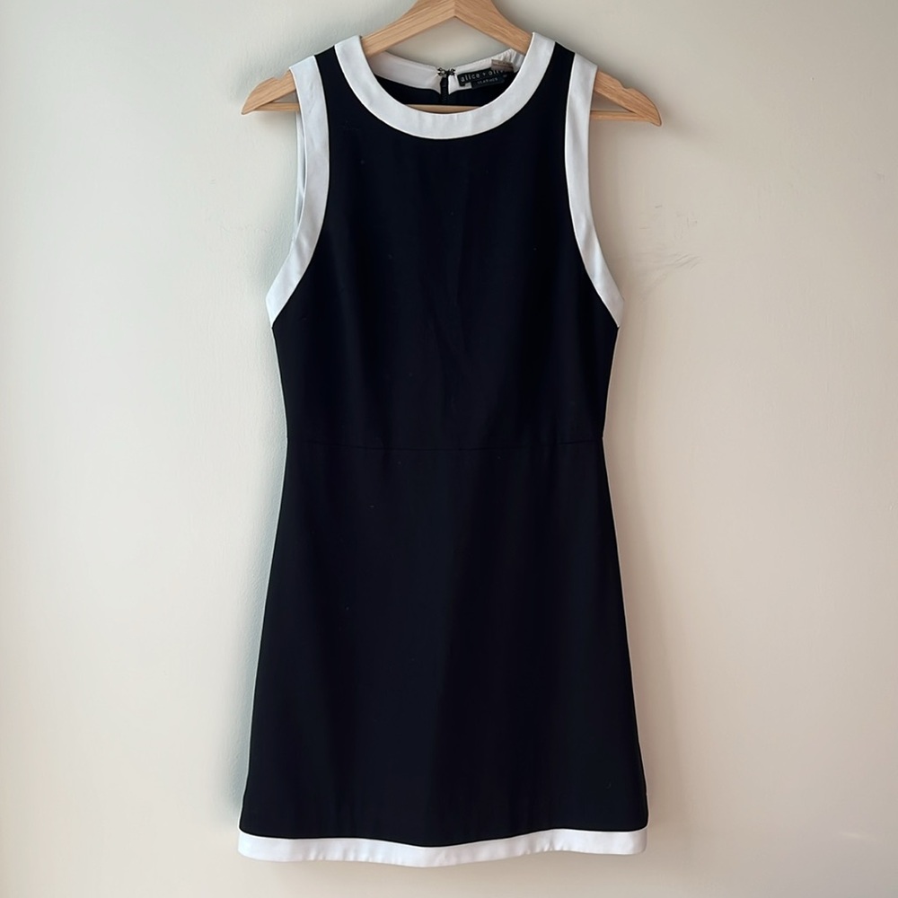 Alice + Olivia Black Mini Dress with White Trim - Picture 5 of 9